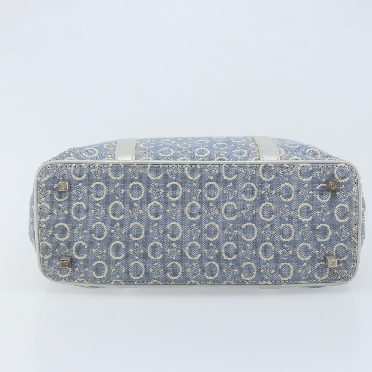 CELINE C Macadam Canvas Hand Bag Light Blue Silver Auth BA11640