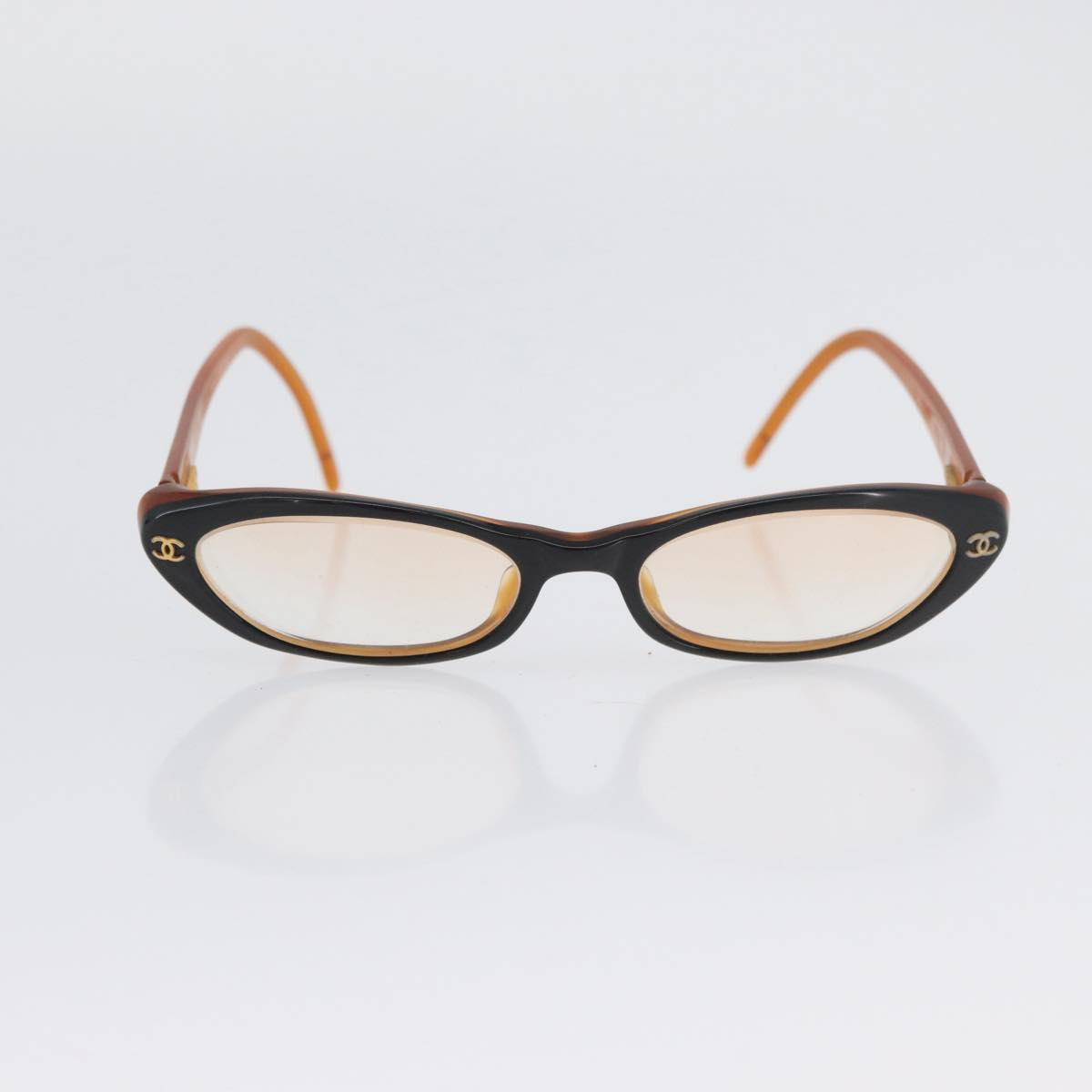 CHANEL Glasses plastic 2 Set Brown Beige CC Auth BA11642