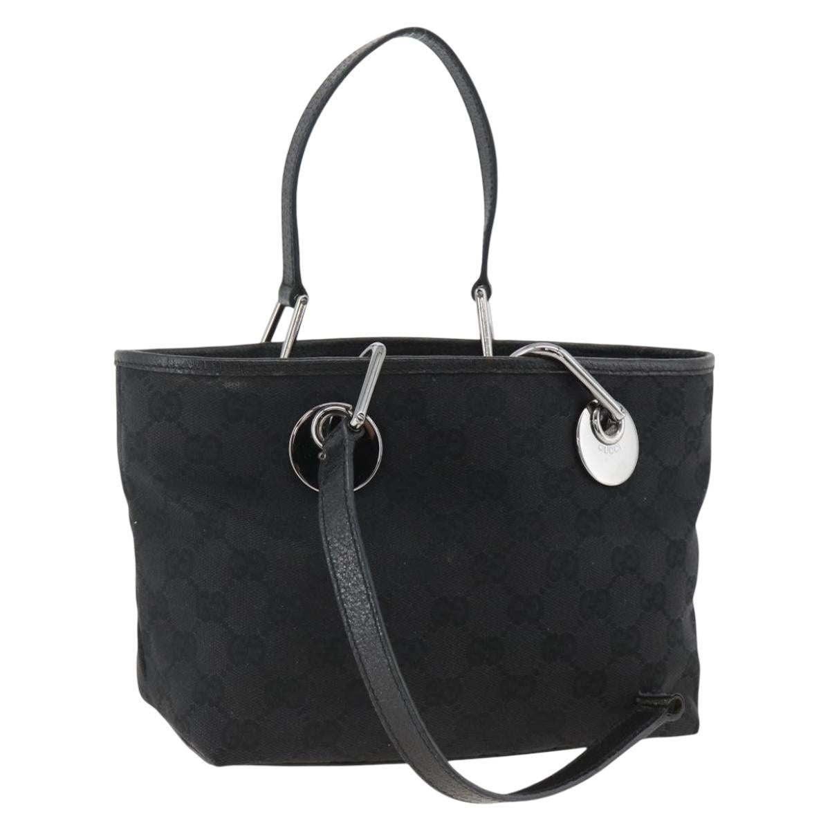 GUCCI GG Canvas Hand Bag Black Silver 120844 Auth BA11644
