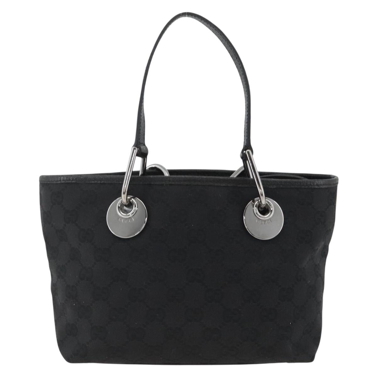 GUCCI GG Canvas Hand Bag Black Silver 120844 Auth BA11644