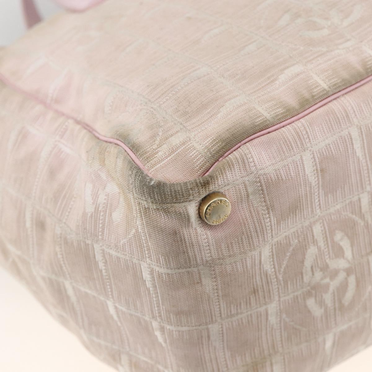 CHANEL New Travel Line Tote Bag Nylon Pink Gold CC Auth BA11645