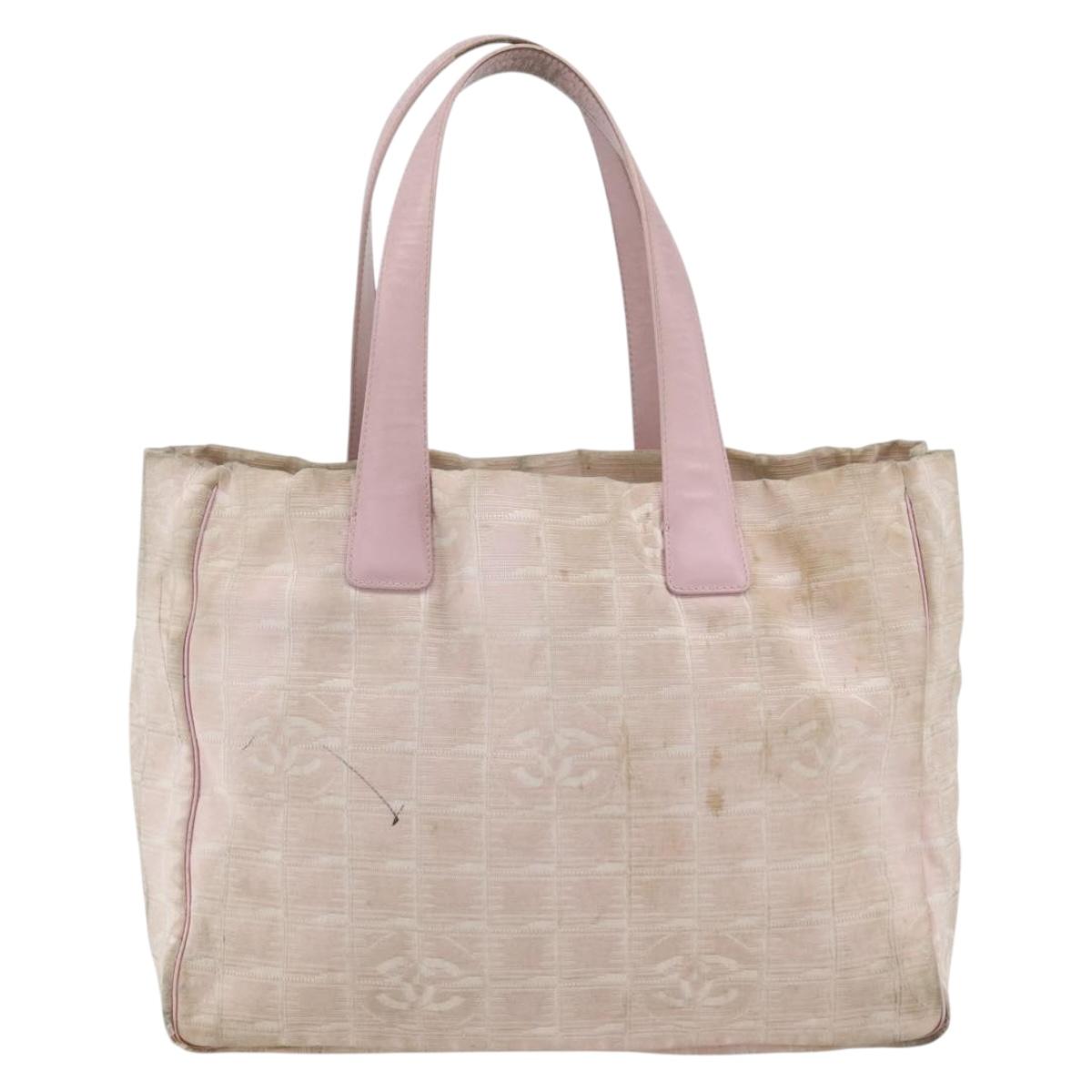 CHANEL New Travel Line Tote Bag Nylon Pink Gold CC Auth BA11645