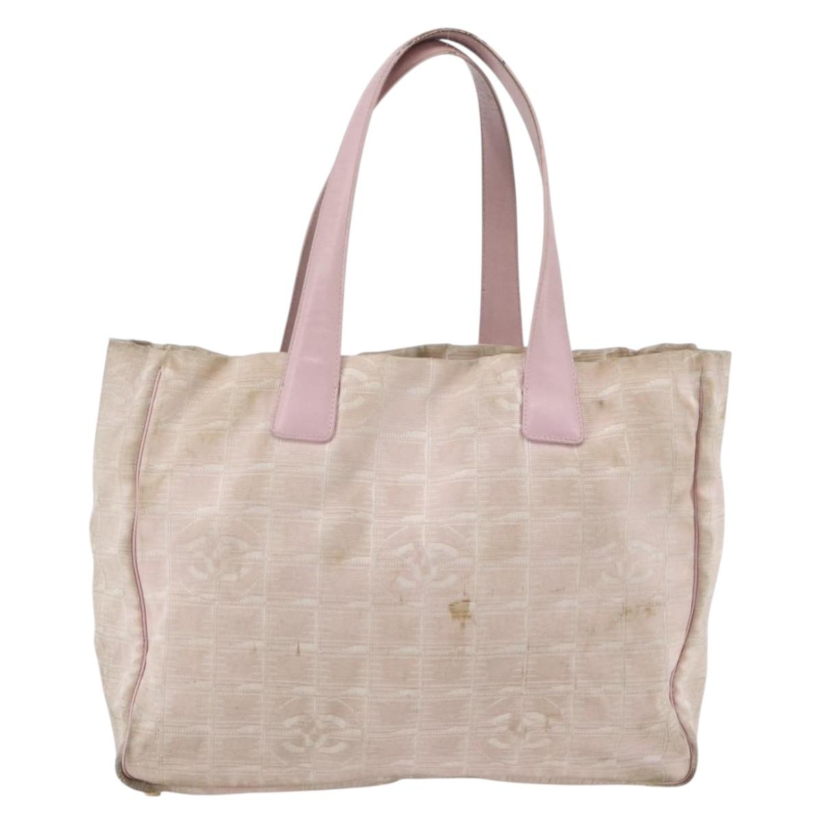 CHANEL New Travel Line Tote Bag Nylon Pink Gold CC Auth BA11645