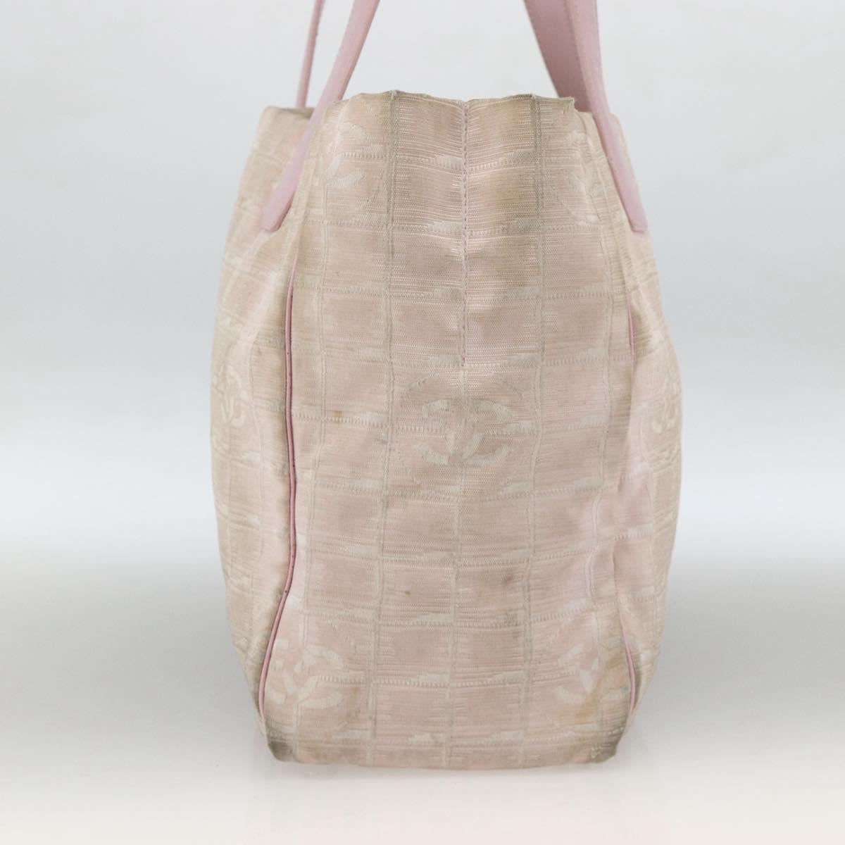 CHANEL New Travel Line Tote Bag Nylon Pink Gold CC Auth BA11645