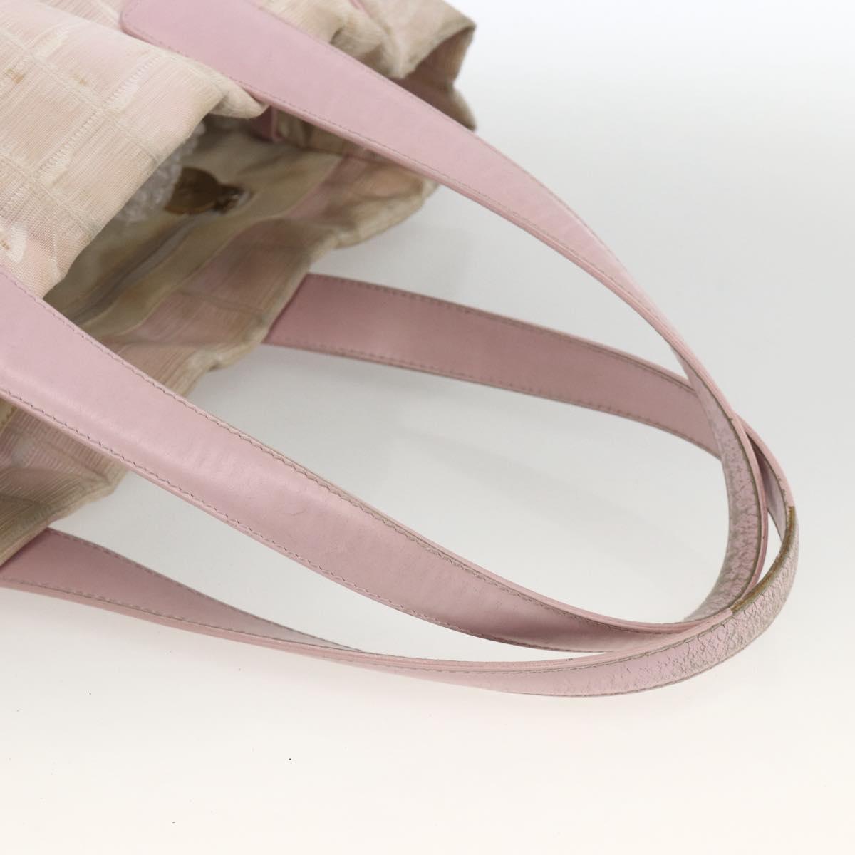 CHANEL New Travel Line Tote Bag Nylon Pink Gold CC Auth BA11645
