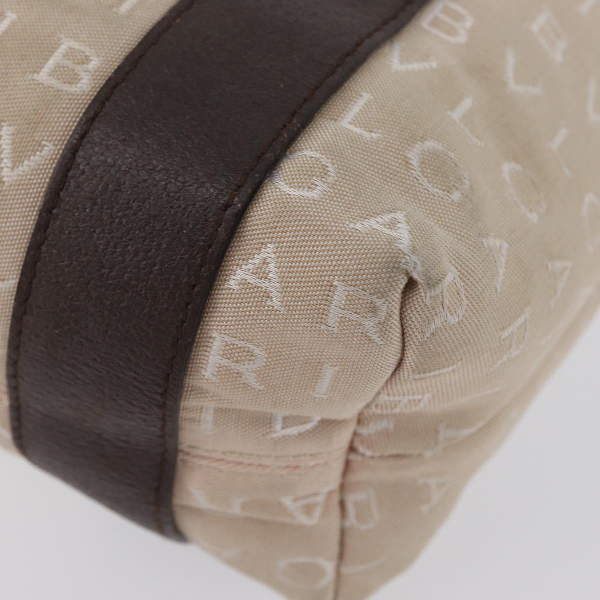 BVLGARI Tote Bag Canvas Beige Silver Auth BA11649