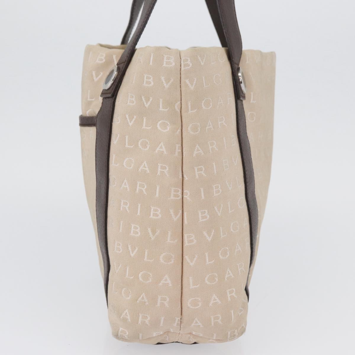 BVLGARI Tote Bag Canvas Beige Silver Auth BA11649