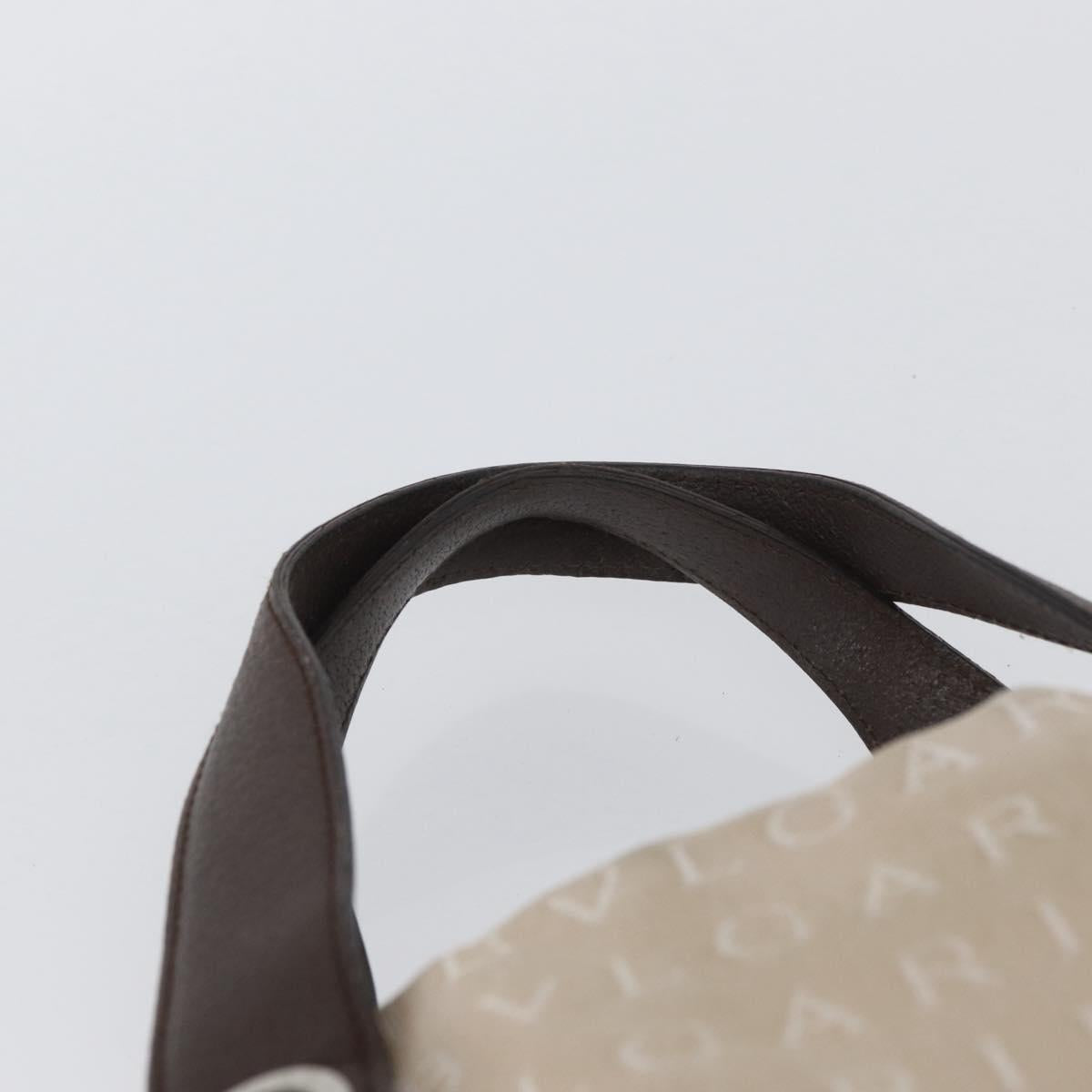 BVLGARI Tote Bag Canvas Beige Silver Auth BA11649