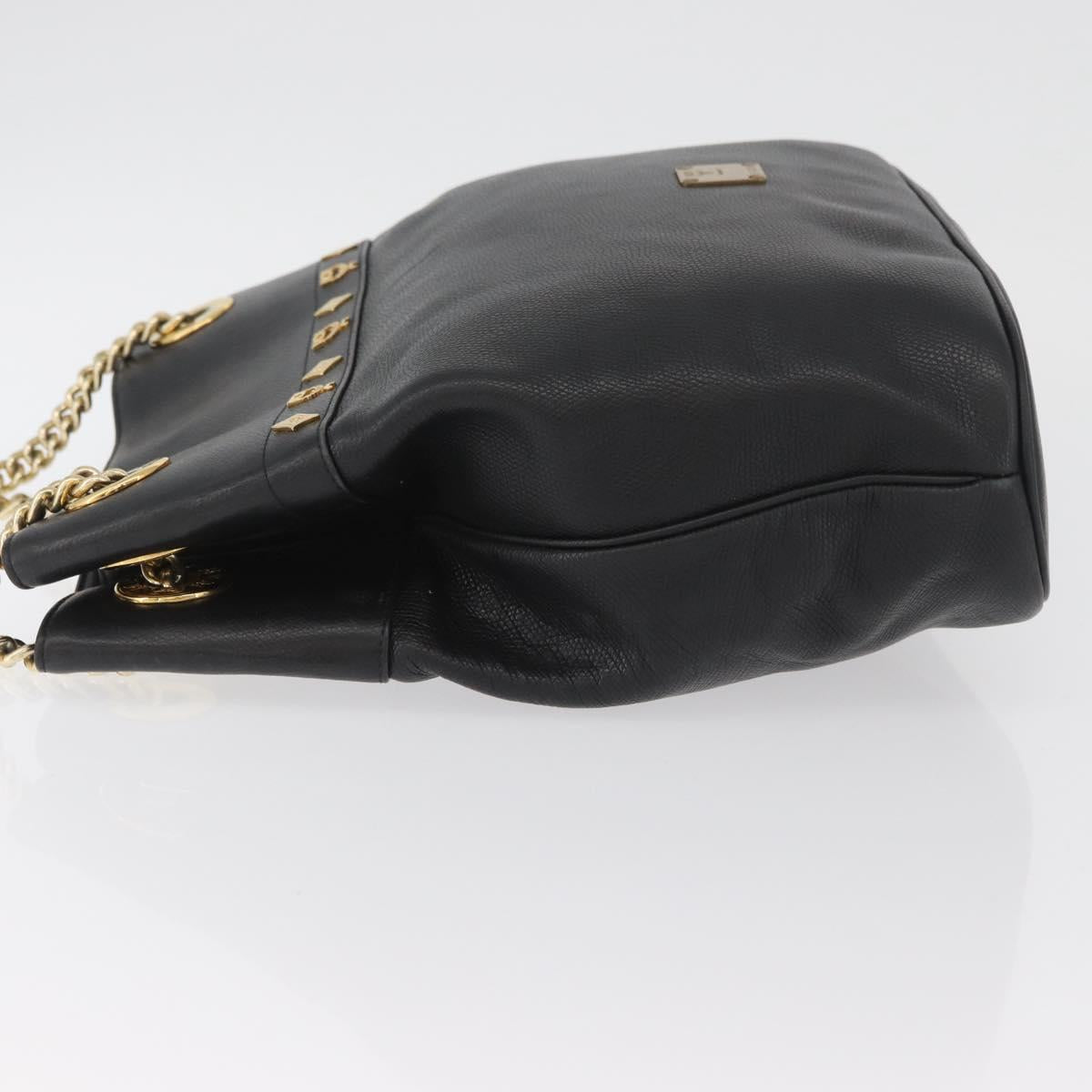 MCM Chain Shoulder Bag Leather Black Gold Auth BA11650