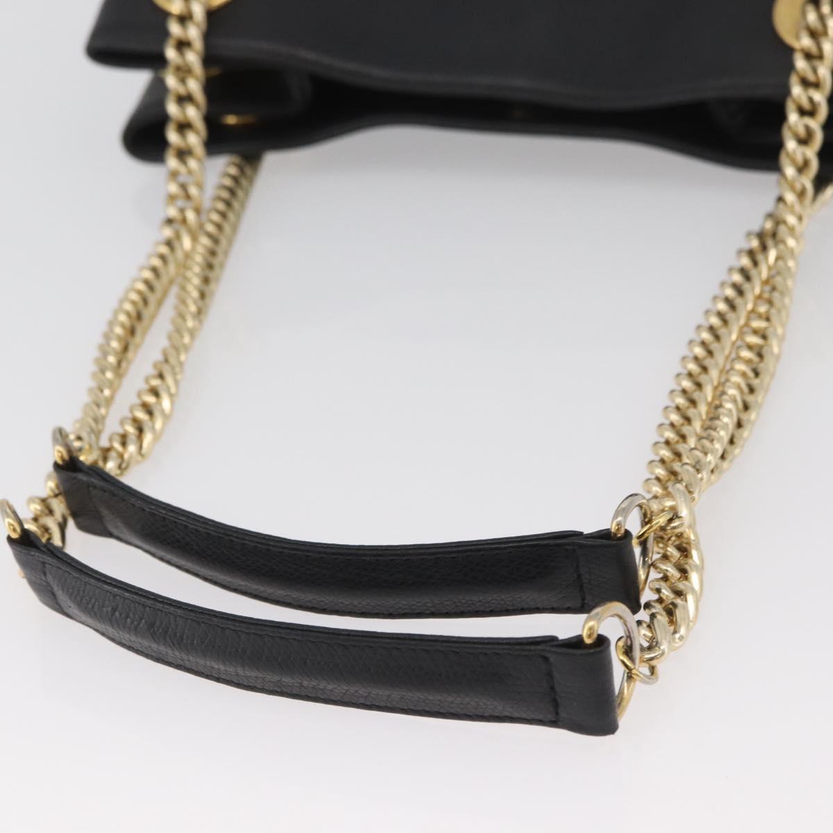 MCM Chain Shoulder Bag Leather Black Gold Auth BA11650