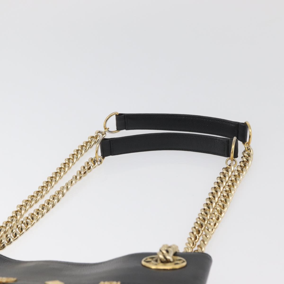 MCM Chain Shoulder Bag Leather Black Gold Auth BA11650