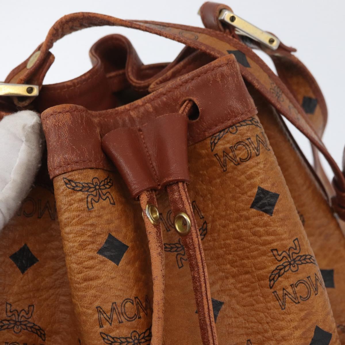 MCM Vicetos Logogram Shoulder Bag PVC Leather Brown Gold Auth BA11651