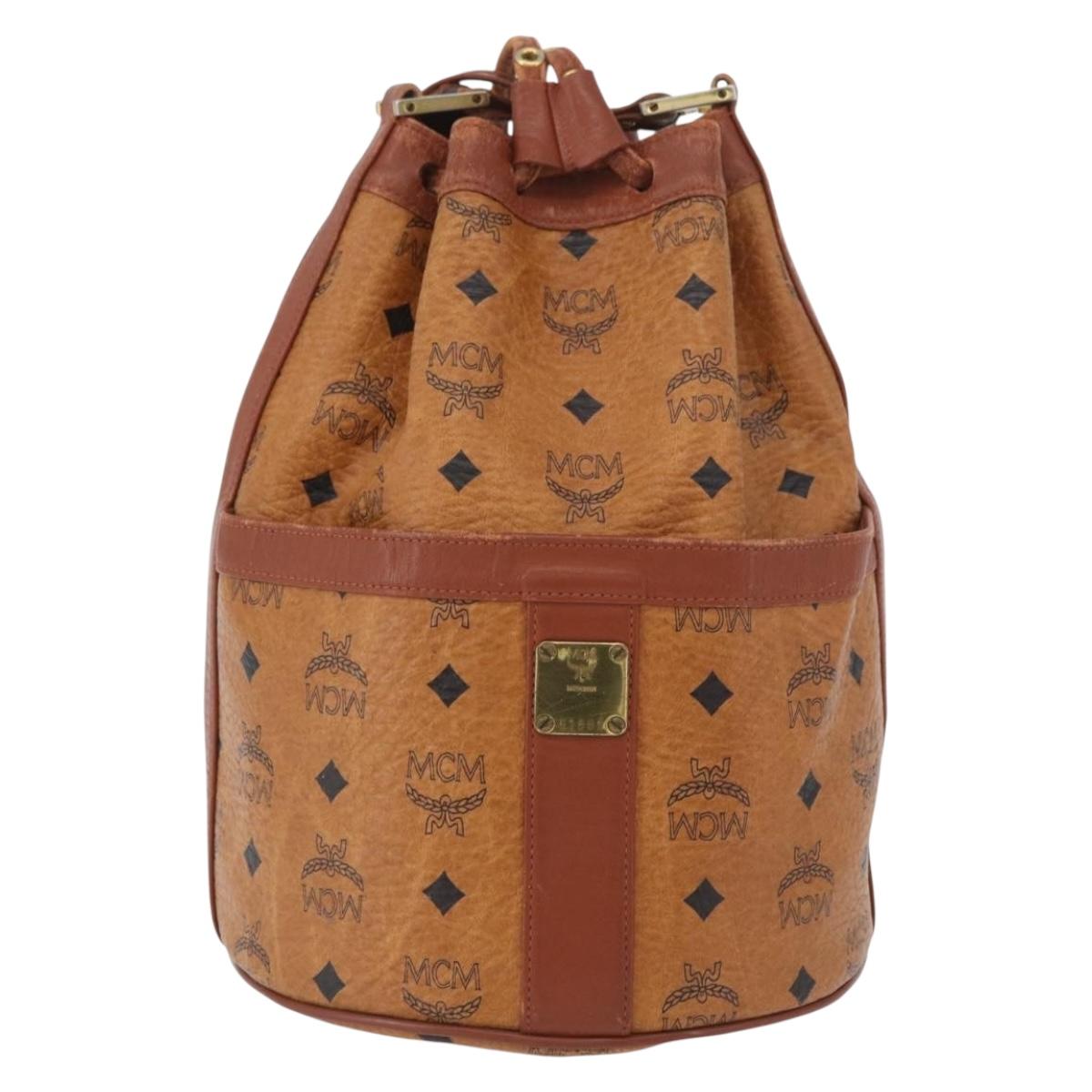 MCM Vicetos Logogram Shoulder Bag PVC Leather Brown Gold Auth BA11651