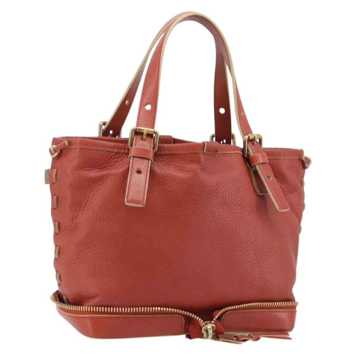 Chloe Hand Bag Leather Red Gold Auth BA11654