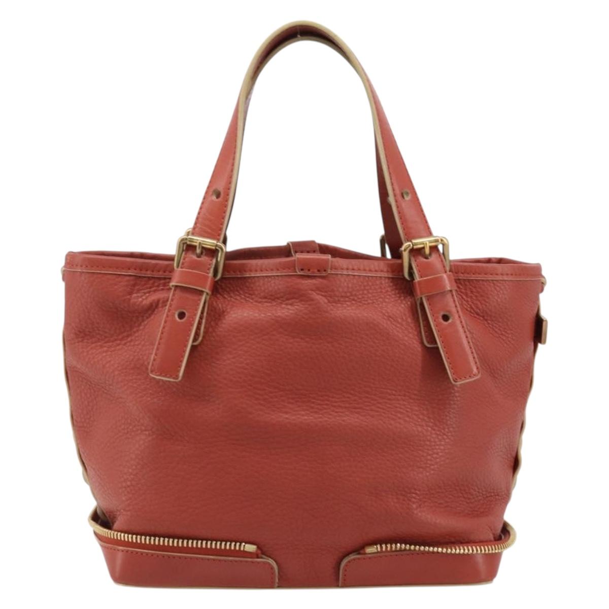 Chloe Hand Bag Leather Red Gold Auth BA11654