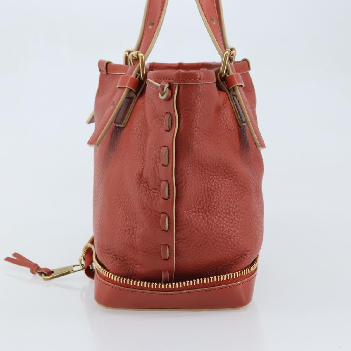 Chloe Hand Bag Leather Red Gold Auth BA11654