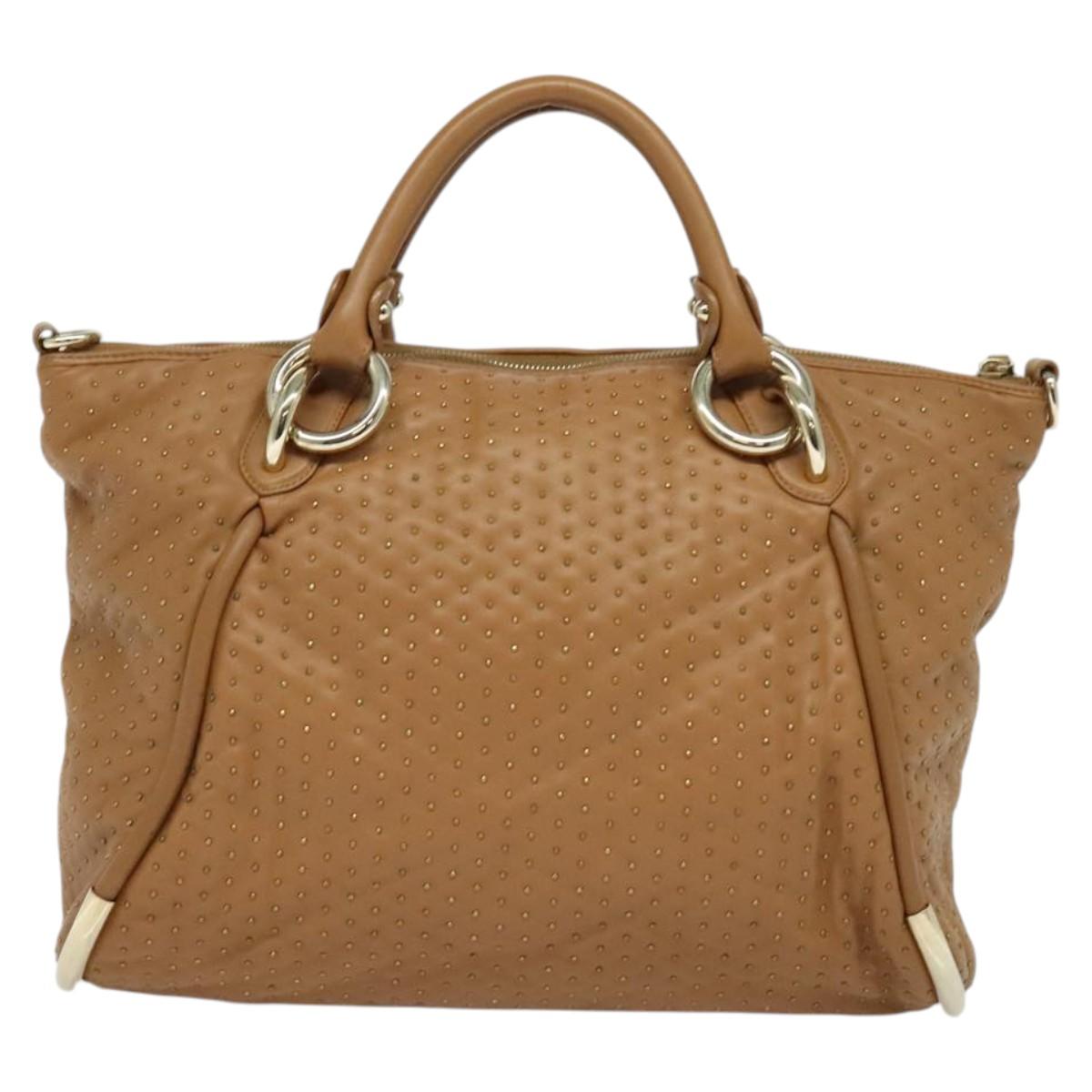 BALLY Hand Bag Leather Brown Gold Auth BA1166