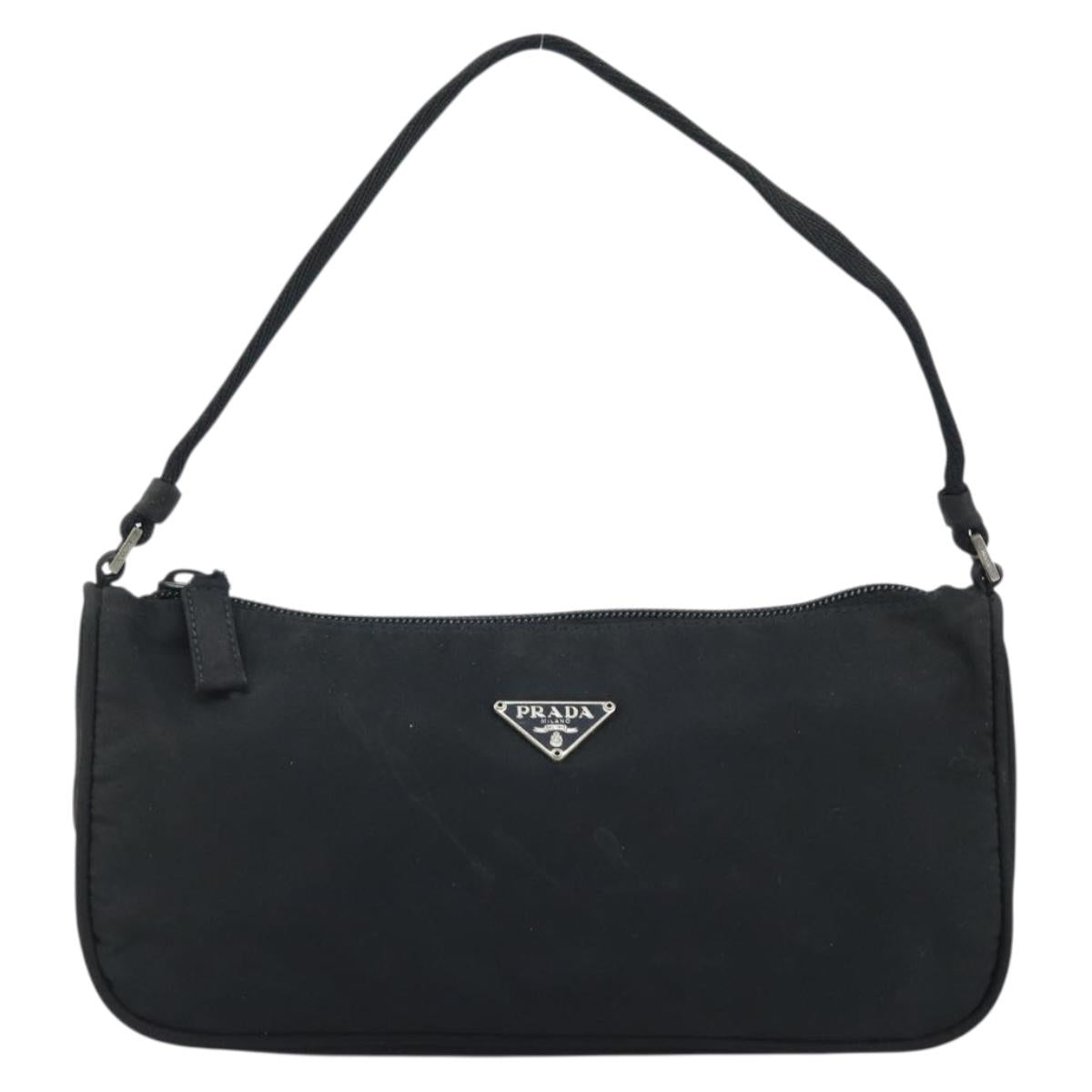 PRADA Accessory Pouch Nylon Black Silver Auth BA11668