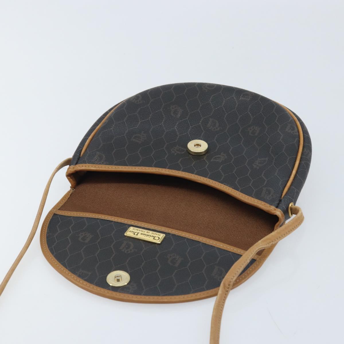 Christian Dior Honeycomb Canvas Shoulder Bag PVC Black Gold Auth BA11669