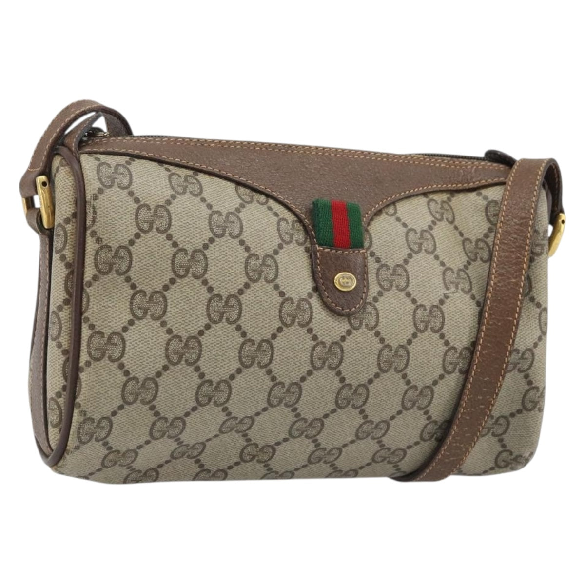 GUCCI GG Supreme Web Sherry Line Bag PVC Beige Gold 89 02 018 Auth BA11674