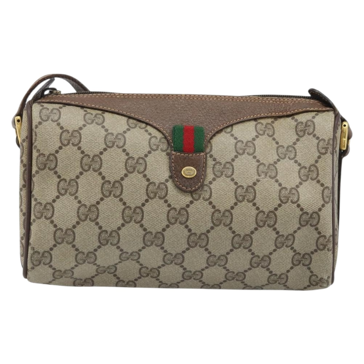 GUCCI GG Supreme Web Sherry Line Bag PVC Beige Gold 89 02 018 Auth BA11674