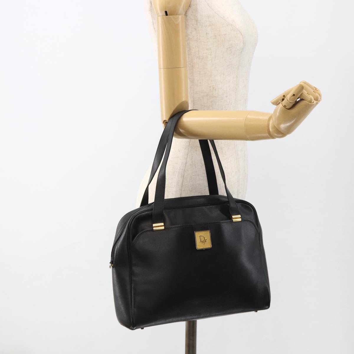 Christian Dior Hand Bag Leather Black Gold Auth BA11678