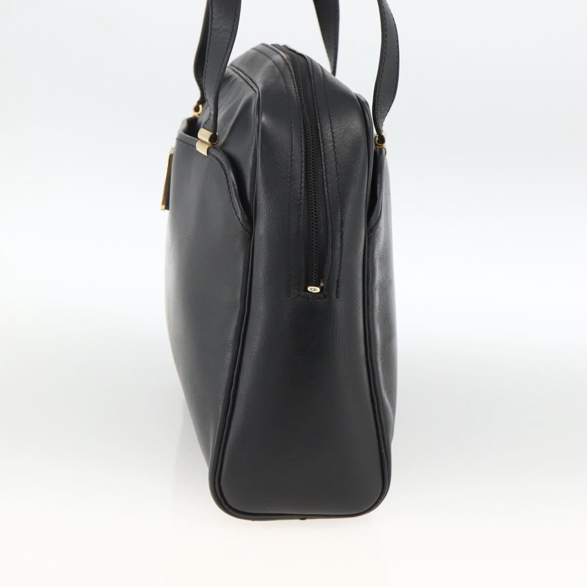 Christian Dior Hand Bag Leather Black Gold Auth BA11678