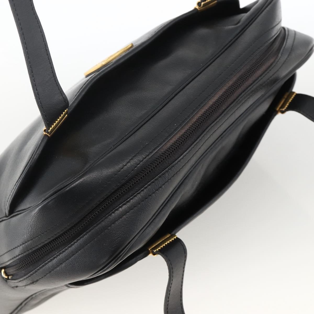 Christian Dior Hand Bag Leather Black Gold Auth BA11678