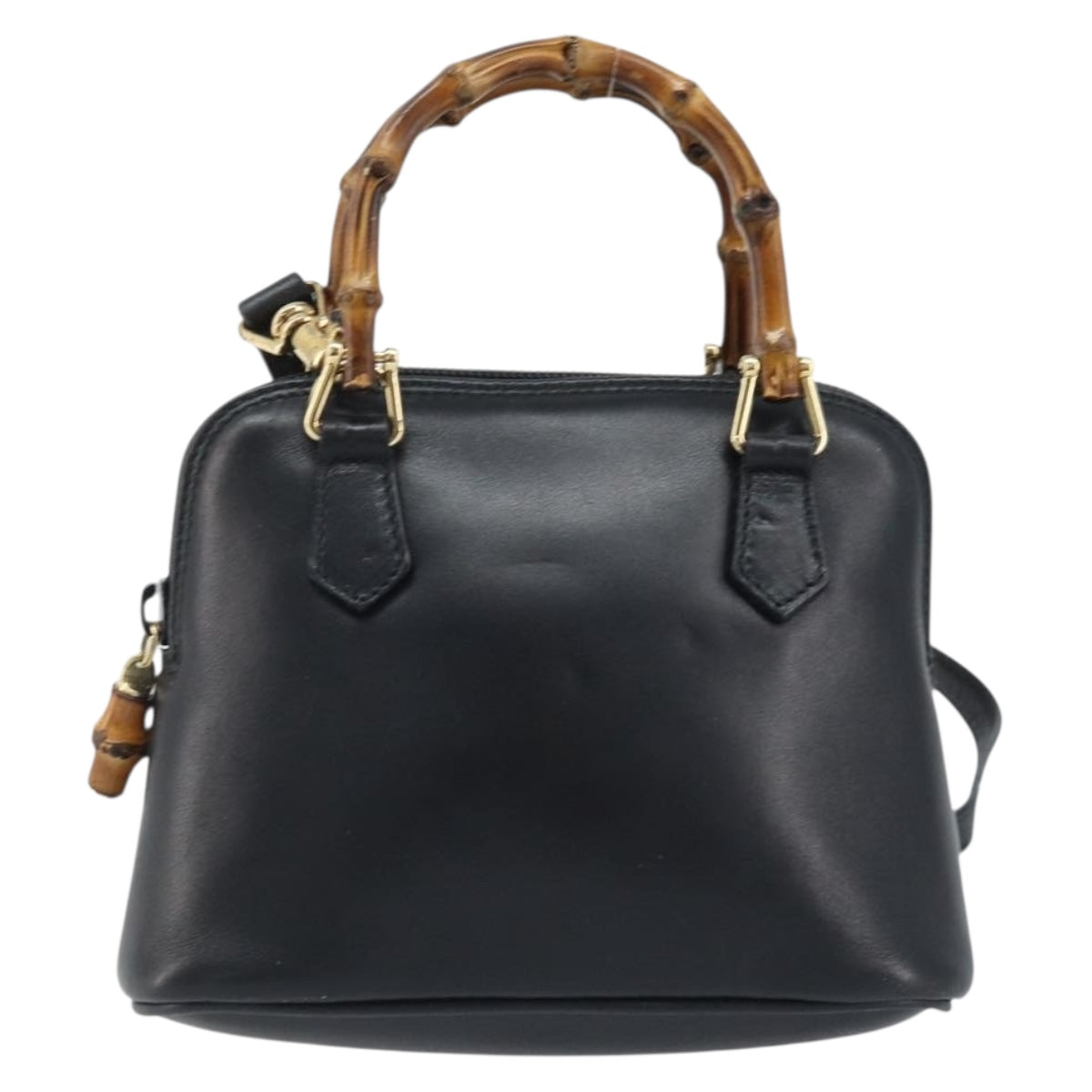GUCCI Bamboo Hand Bag Leather 2way Black Gold 007 2865 0231 Auth BA11694