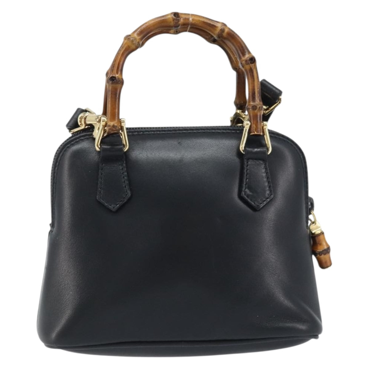 GUCCI Bamboo Hand Bag Leather 2way Black Gold 007 2865 0231 Auth BA11694