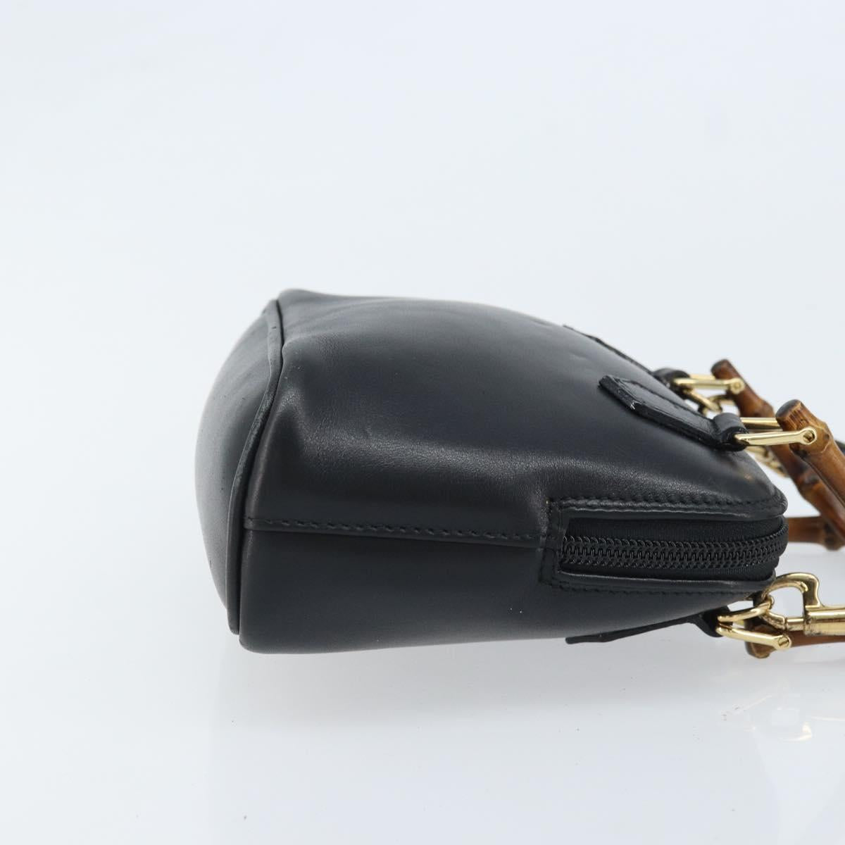 GUCCI Bamboo Hand Bag Leather 2way Black Gold 007 2865 0231 Auth BA11694