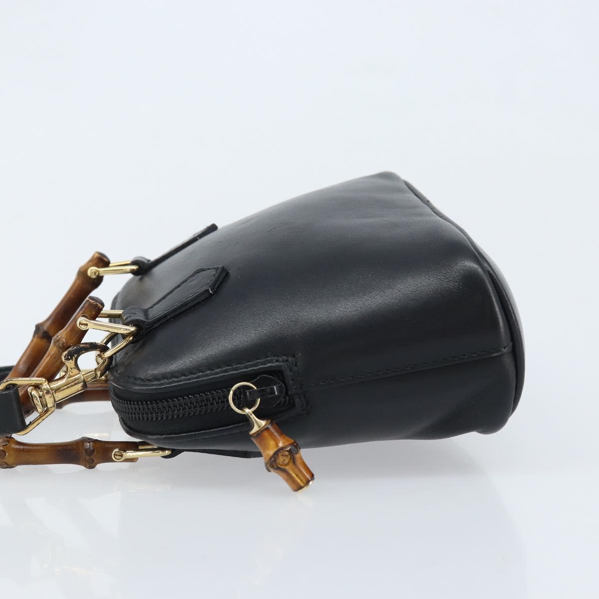 GUCCI Bamboo Hand Bag Leather 2way Black Gold 007 2865 0231 Auth BA11694