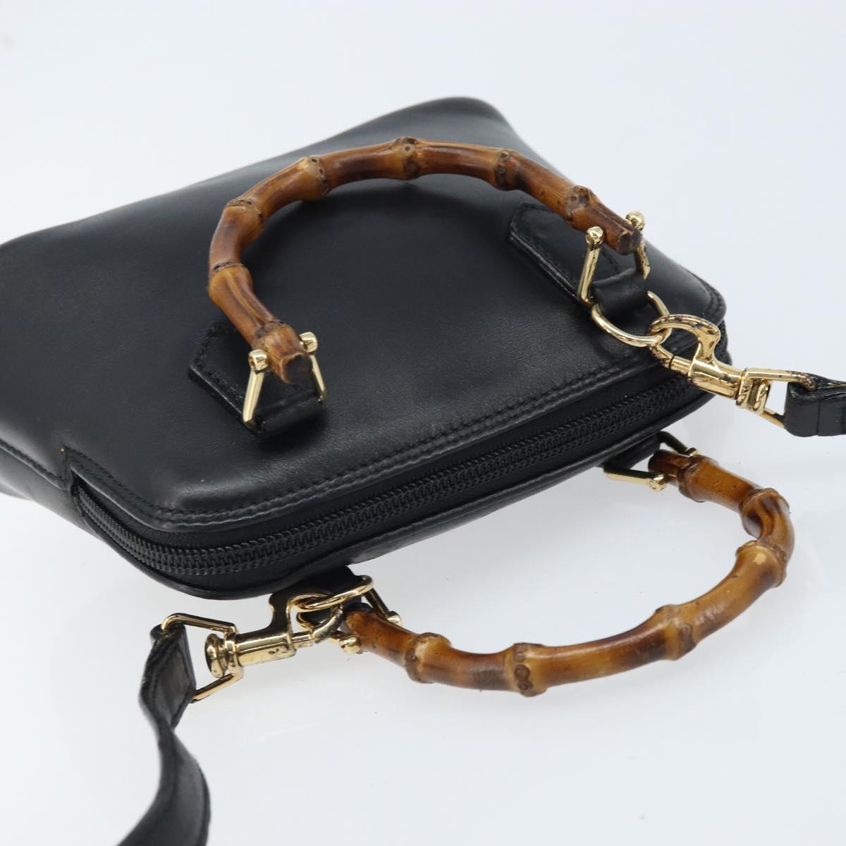 GUCCI Bamboo Hand Bag Leather 2way Black Gold 007 2865 0231 Auth BA11694
