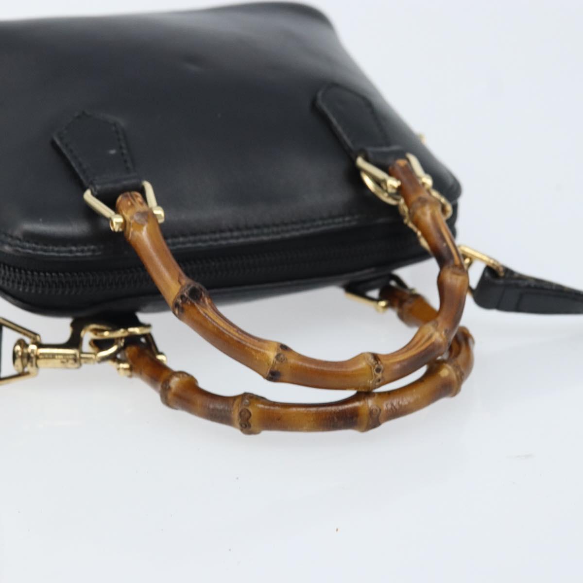 GUCCI Bamboo Hand Bag Leather 2way Black Gold 007 2865 0231 Auth BA11694