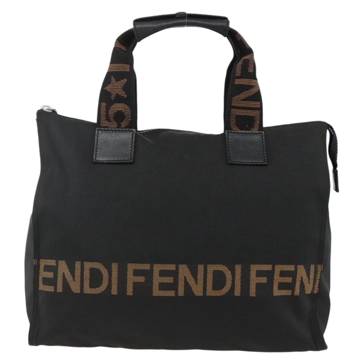 FENDI Hand Bag Canvas Black Silver Auth BA11699