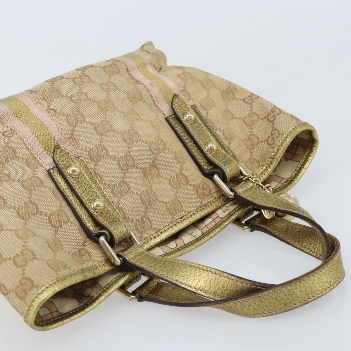 GUCCI GG Canvas Sherry Line Hand Bag Beige Gold 139261 Auth BA11705