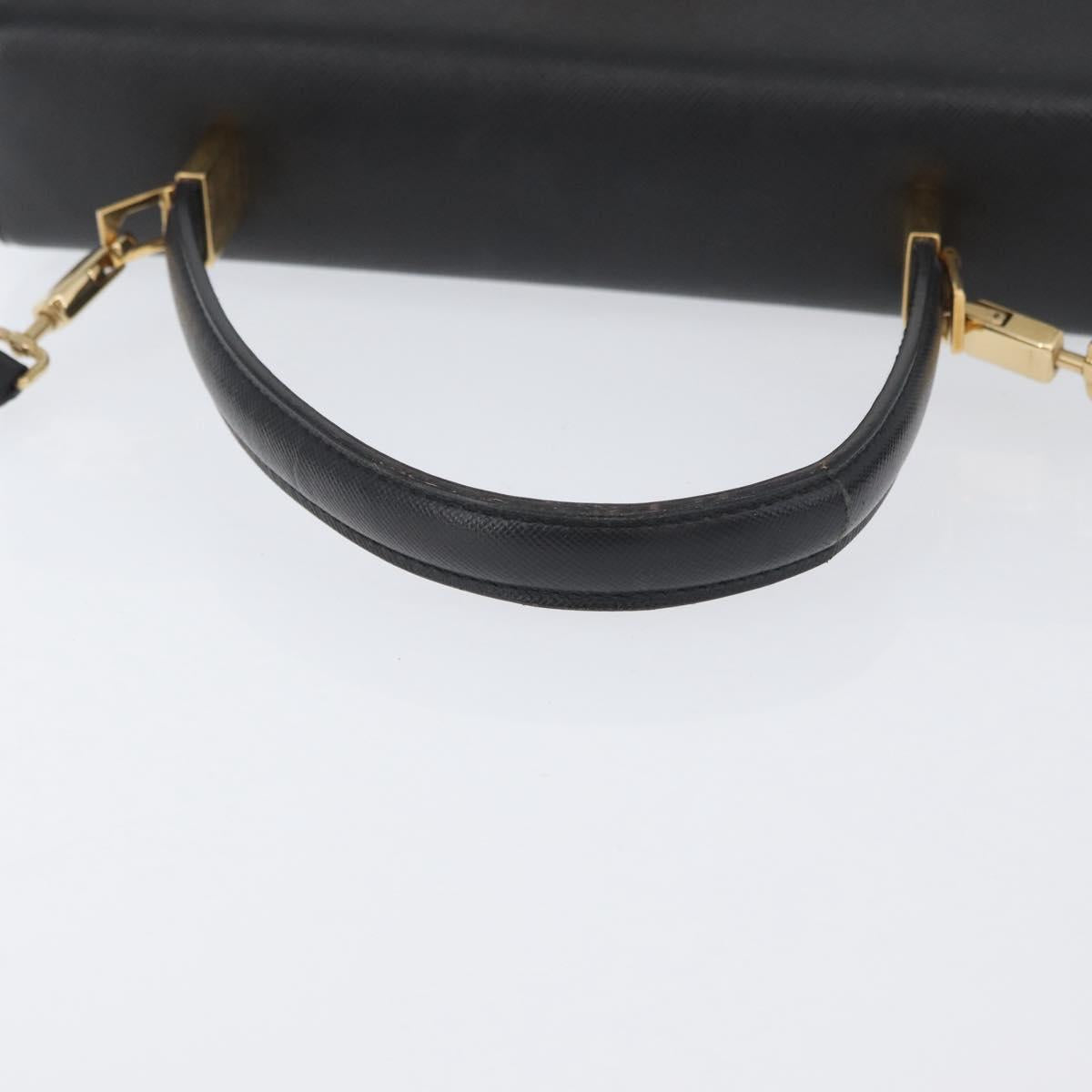 Salvatore Ferragamo Gancini Hand Bag Leather 2way Black Gold Auth BA11707