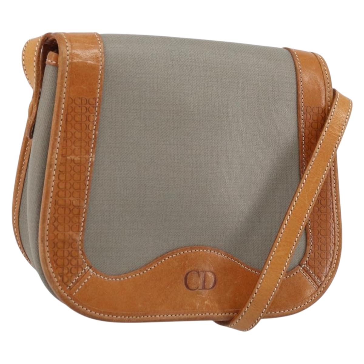 Christian Dior Shoulder Bag PVC Leather Gray Gold Auth BA11708