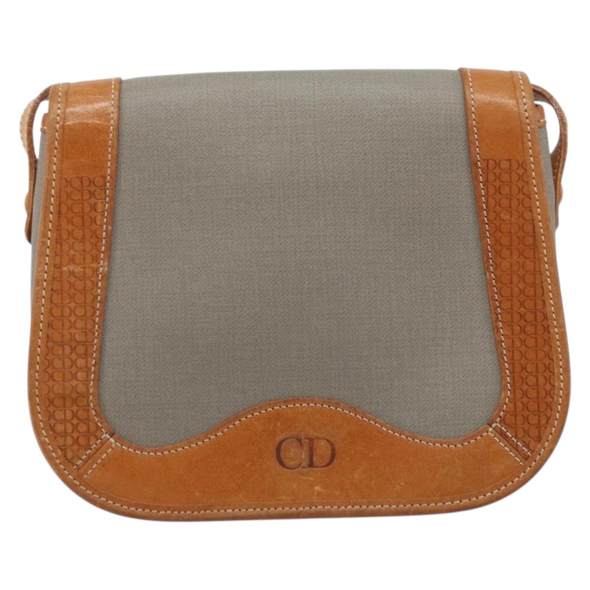 Christian Dior Shoulder Bag PVC Leather Gray Gold Auth BA11708
