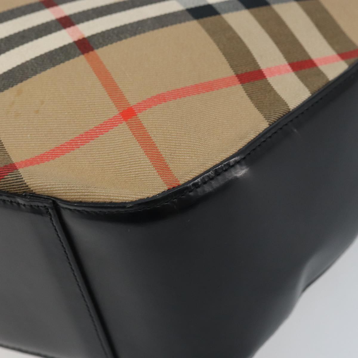 Burberrys Nova Check Shoulder Bag Canvas Beige Silver Auth BA11709