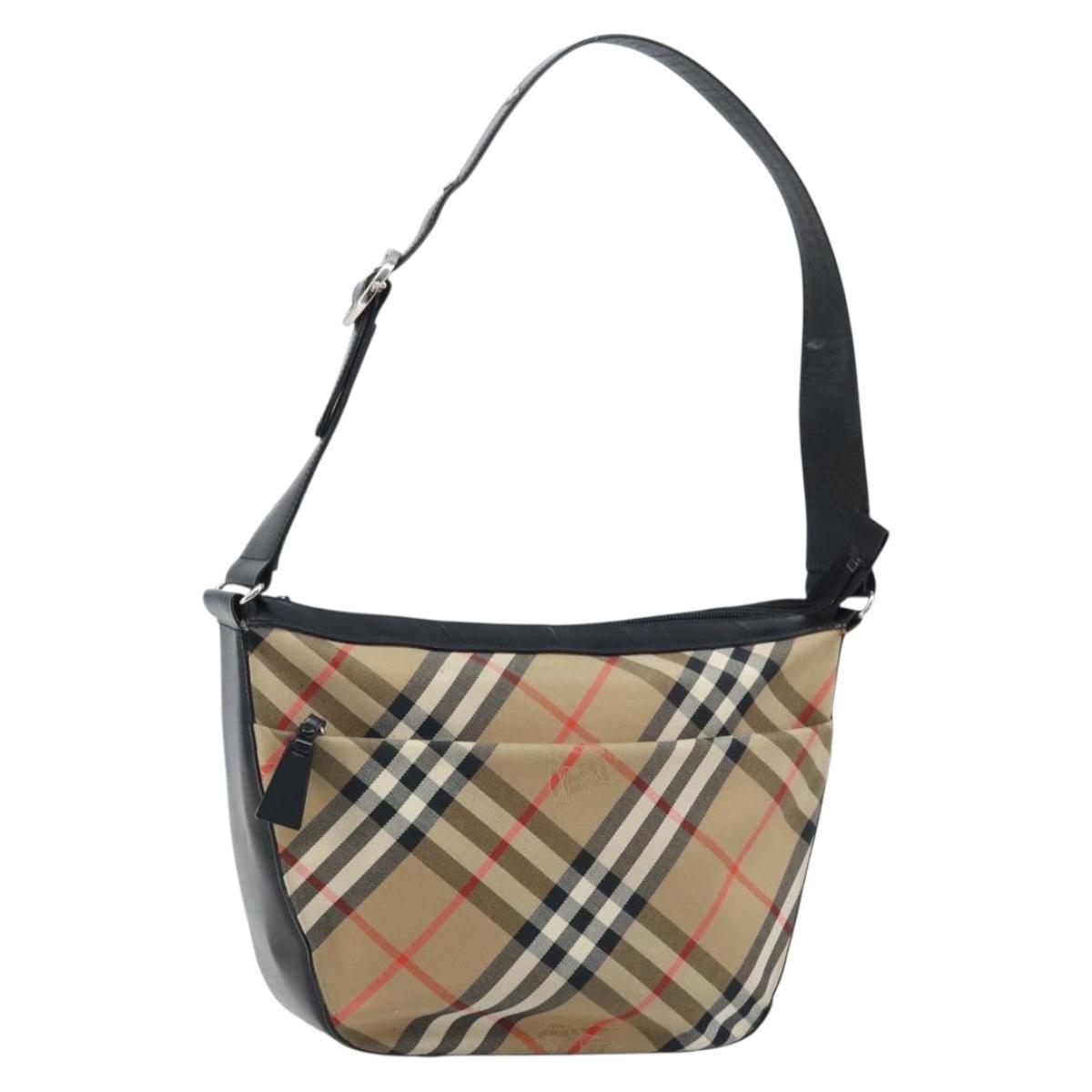 Burberrys Nova Check Shoulder Bag Canvas Beige Silver Auth BA11709