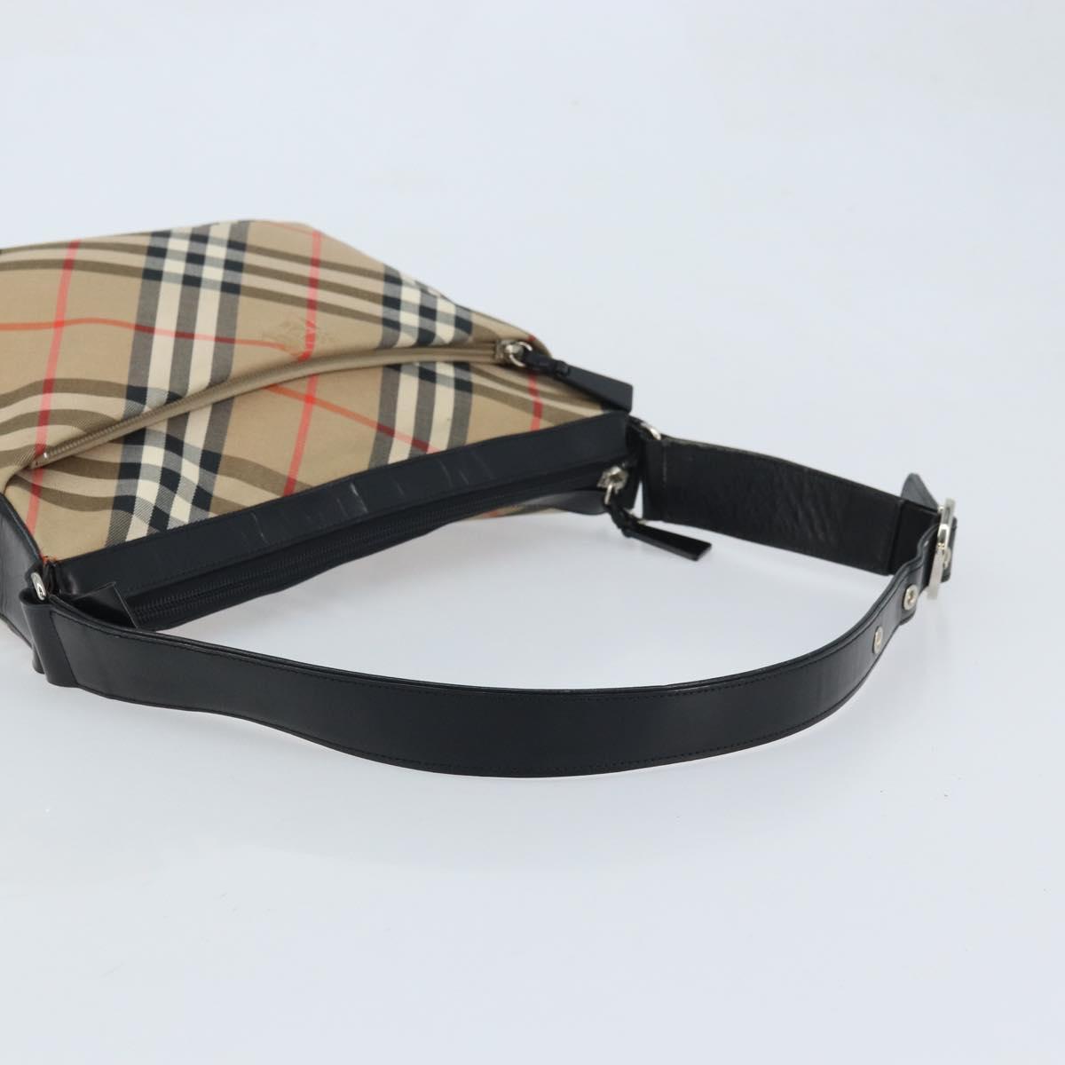 Burberrys Nova Check Shoulder Bag Canvas Beige Silver Auth BA11709
