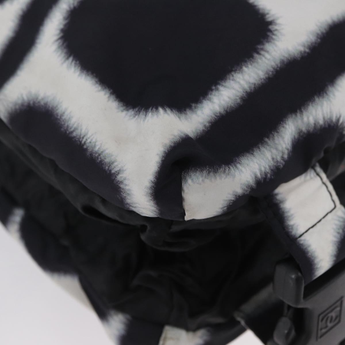 CHANEL Shoulder Bag Nylon Black White Silver CC Auth BA11713A