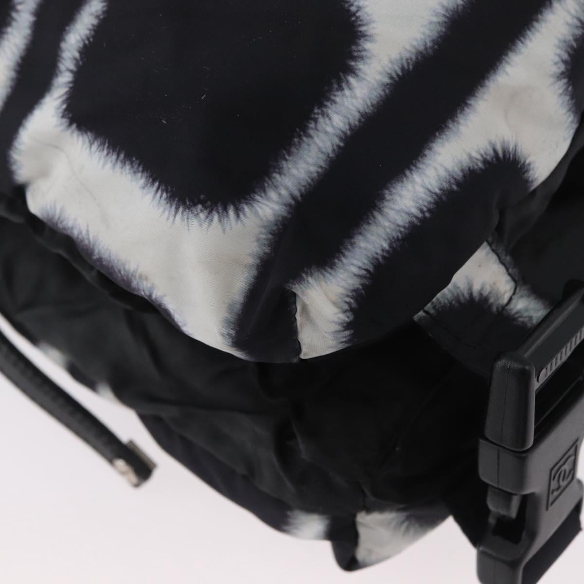 CHANEL Shoulder Bag Nylon Black White Silver CC Auth BA11713A