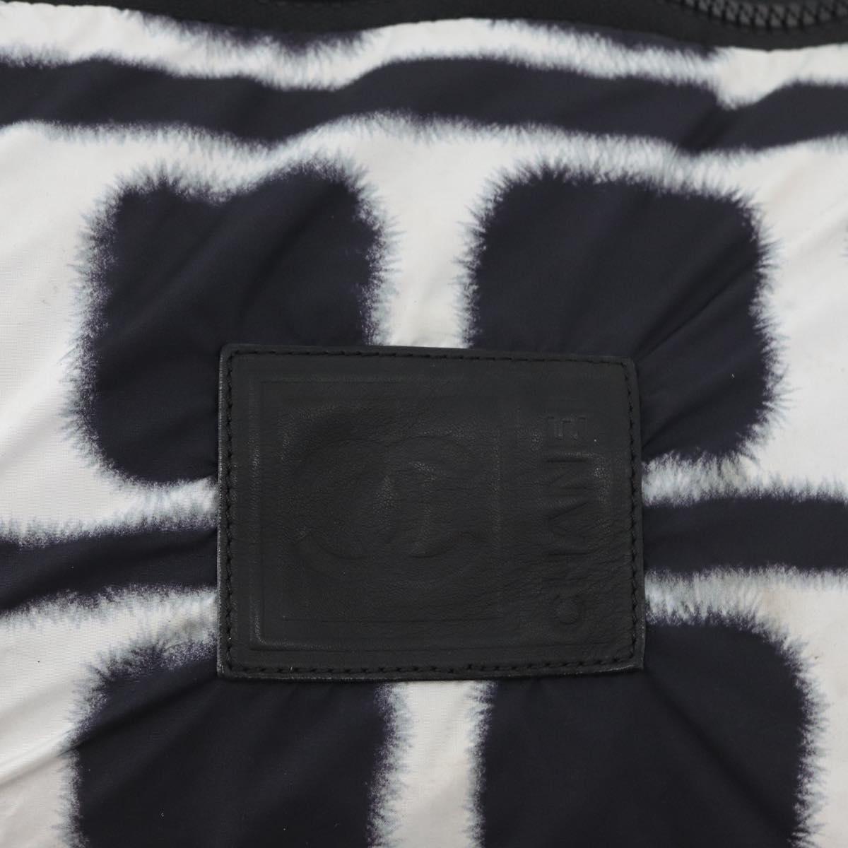 CHANEL Shoulder Bag Nylon Black White Silver CC Auth BA11713A