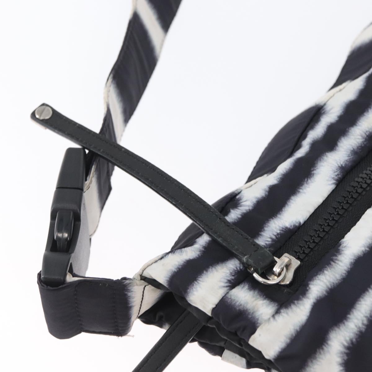 CHANEL Shoulder Bag Nylon Black White Silver CC Auth BA11713A
