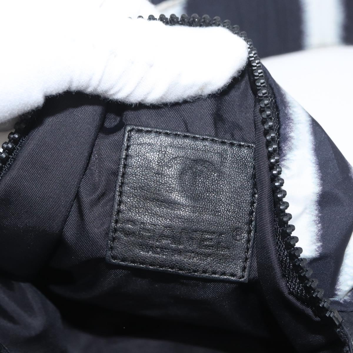 CHANEL Shoulder Bag Nylon Black White Silver CC Auth BA11713A