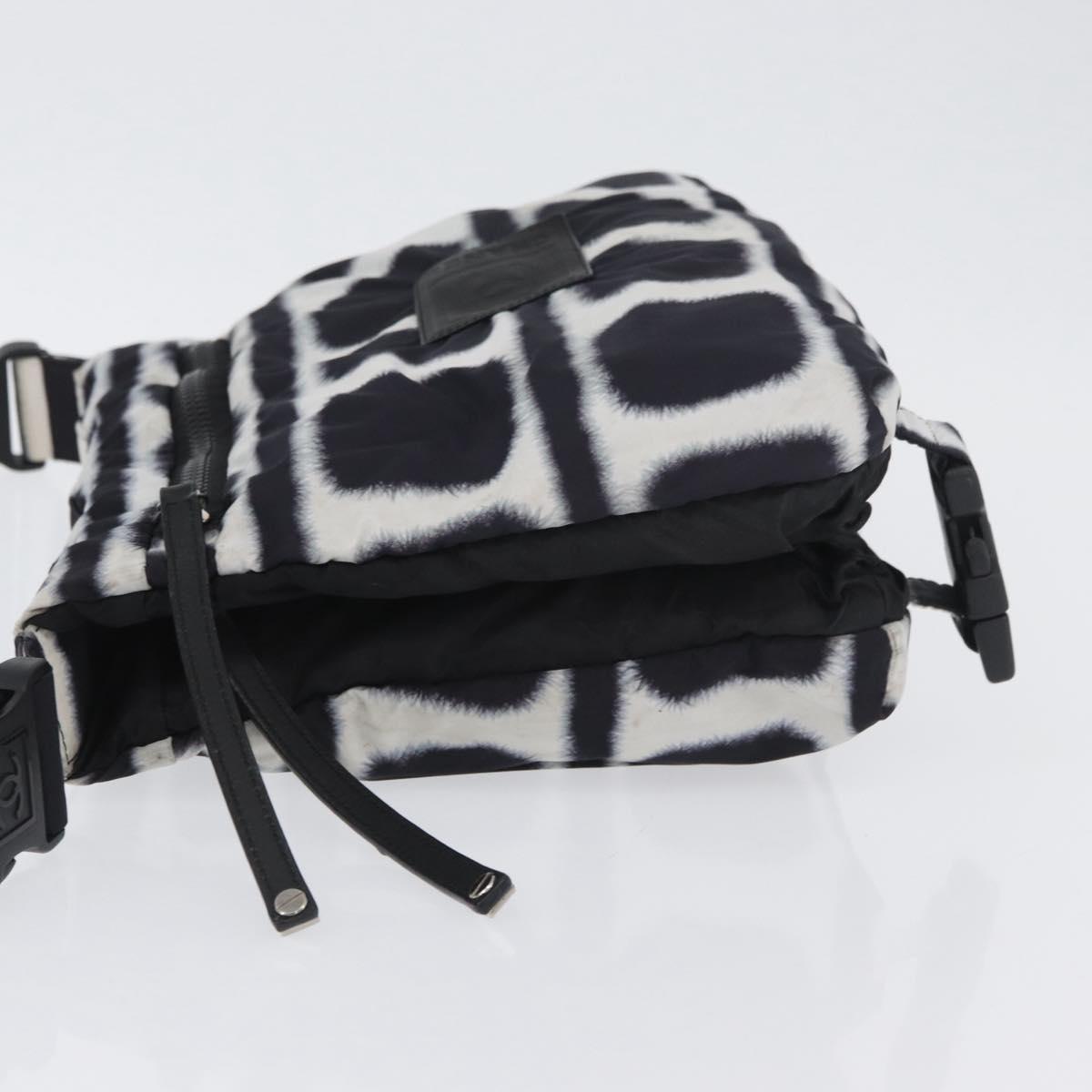 CHANEL Shoulder Bag Nylon Black White Silver CC Auth BA11713A
