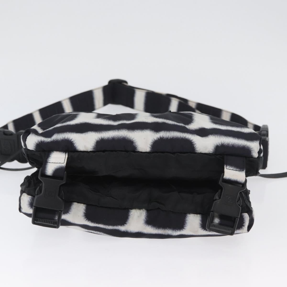 CHANEL Shoulder Bag Nylon Black White Silver CC Auth BA11713A
