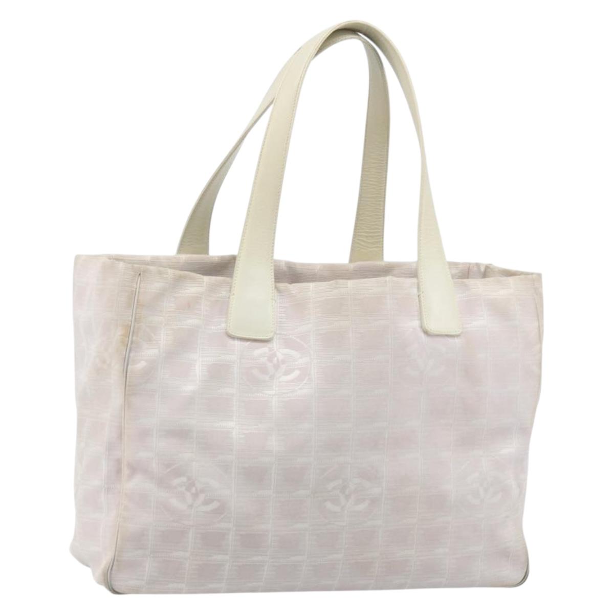 CHANEL New Travel Line Tote Bag Nylon Pink Gold CC Auth BA11718